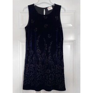 90s Vintage Dark Blue Burnout Velvet Dress